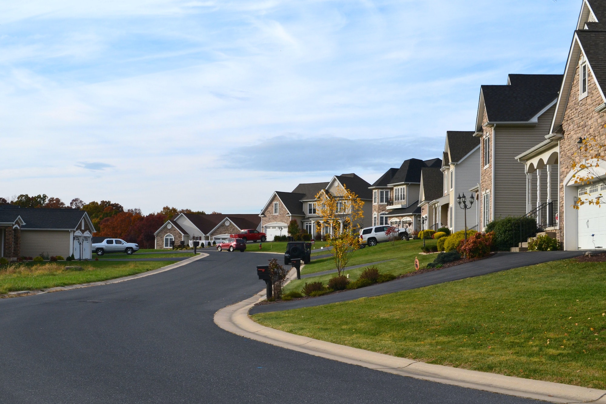 New homes houses on a quiet street in a neighborhood, prime real estate